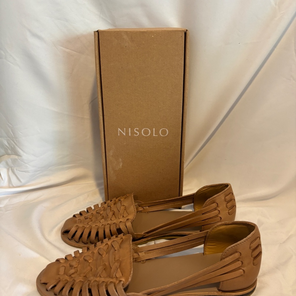 Nisolo Brown Tan Flats Woven Leather Slip-On